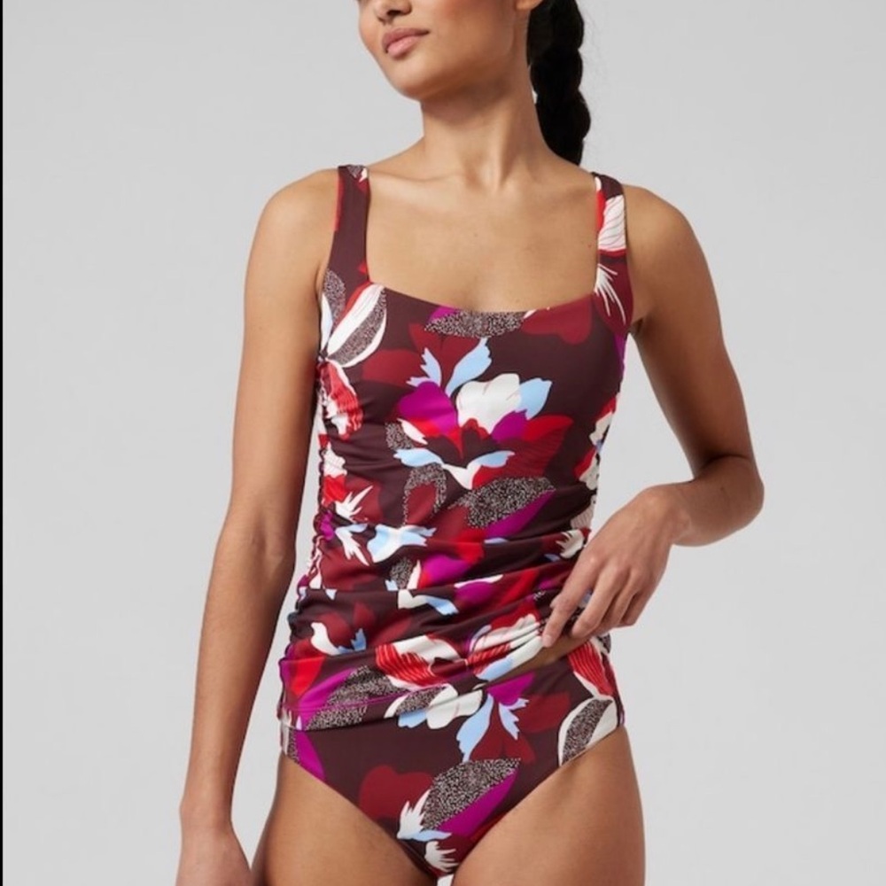 Athleta Square Neck Bra Cup Tankini Hero Bloom Decadent Chocolate Swim Suit Top